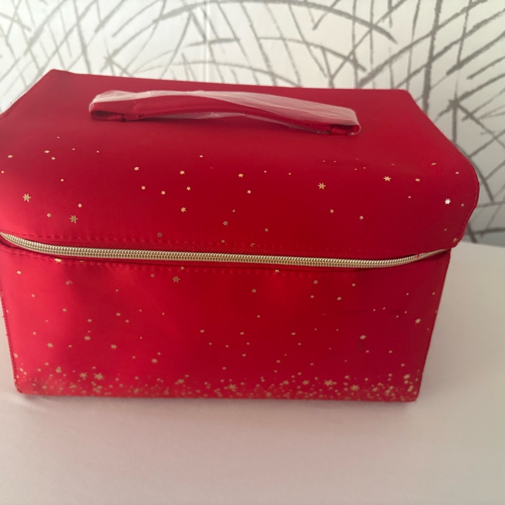 Estee Lauder Red Cosmetic Bag with Gold Stars. Make up